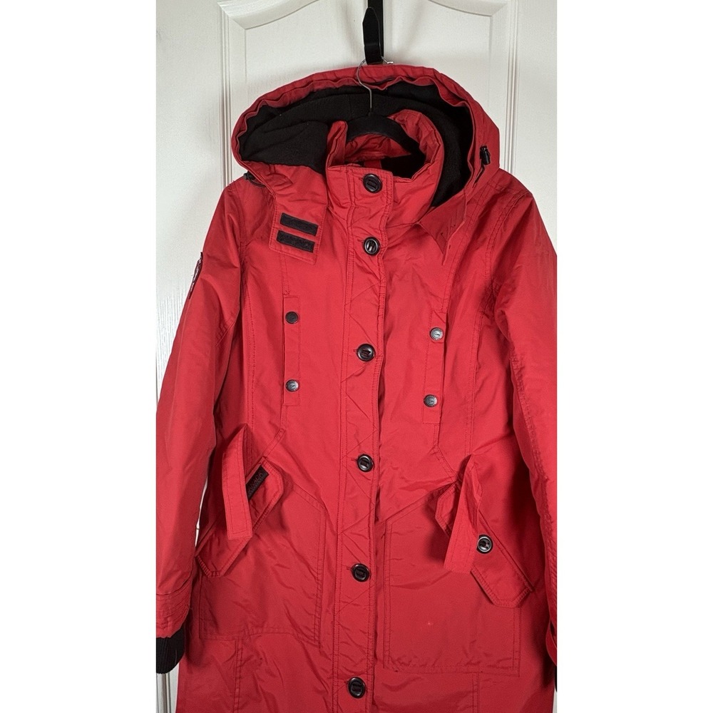 Canada Weathergear Women's Large Red Parka Coat Button Up Hooded Warm Winter - Picture 10 of 10